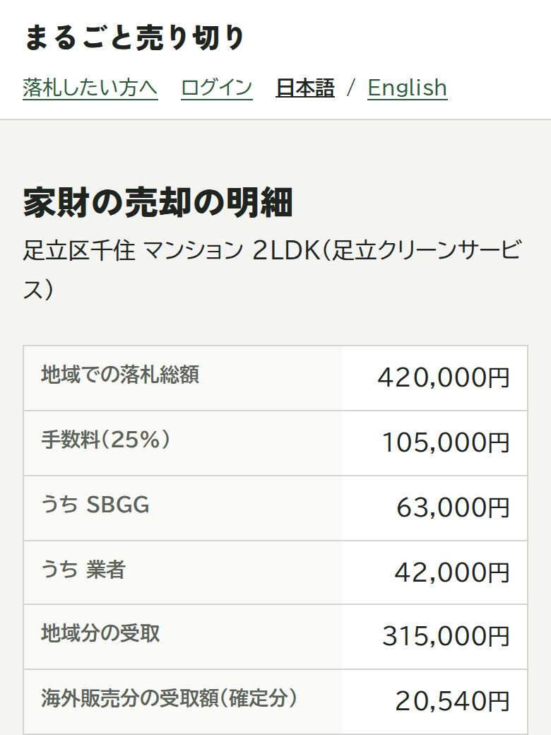 ご依頼者への明細の画面